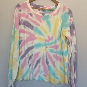 Anthropologie Tie Dye Crew Neck Knit Sweater with Scalloped Bottom, Size Medium!